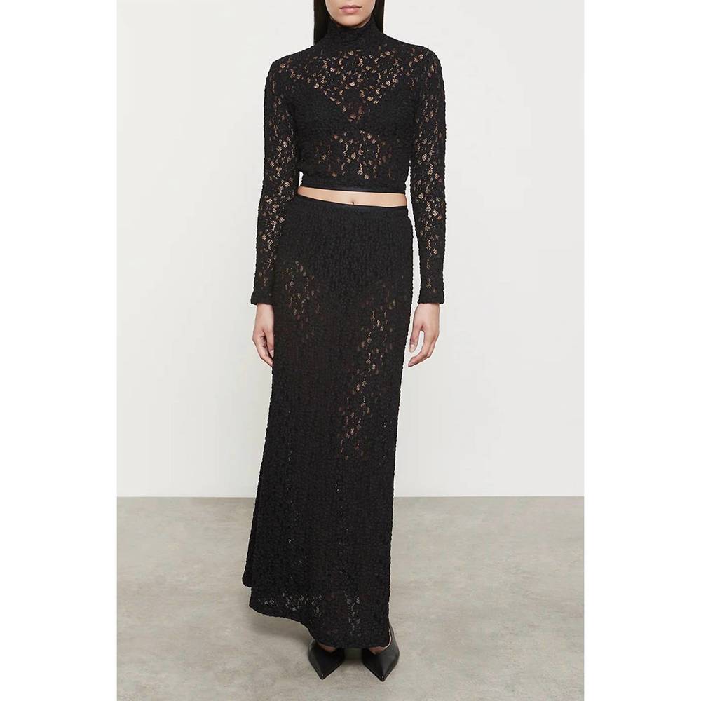NEW ENZA COSTA puckered lace cropped mockneck top in black